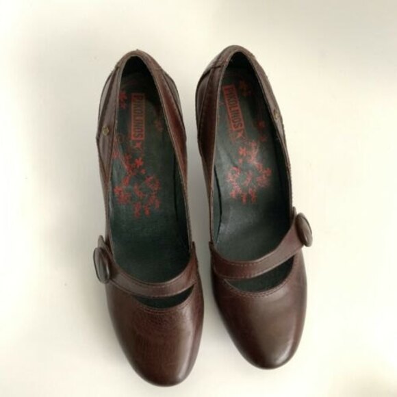 Pikolinos Pumps Size 38 US 7 Brown Leather Mary Jane Square-toe Block Heel - Picture 9 of 11